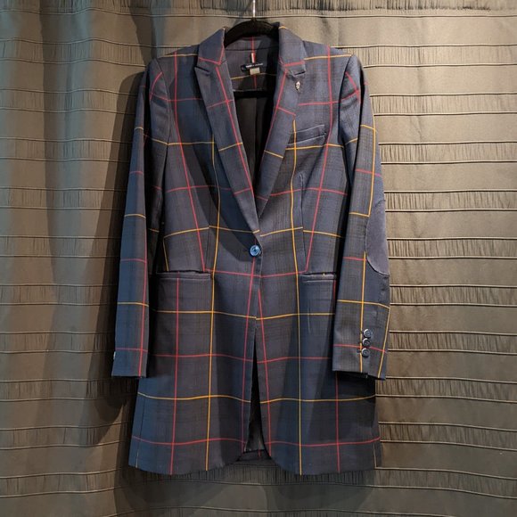 Tommy Hilfiger Windowpane Plaid One-Button Topper Jacket Blazer Size 4 Oversized - Picture 3 of 15